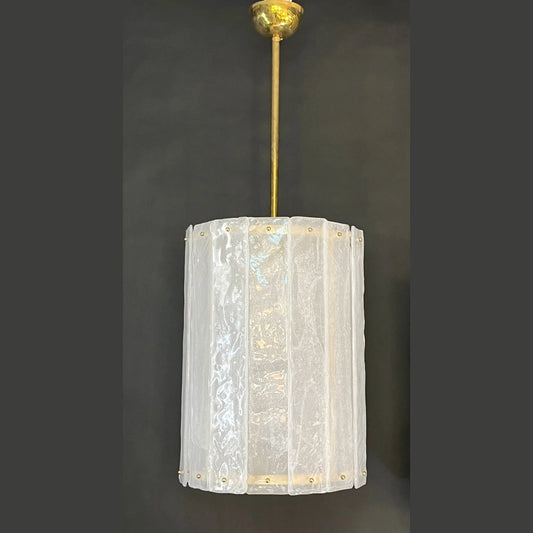 Bespoke Modern Art Deco Italian White Murano Glass Brass Lantern / Chandelier