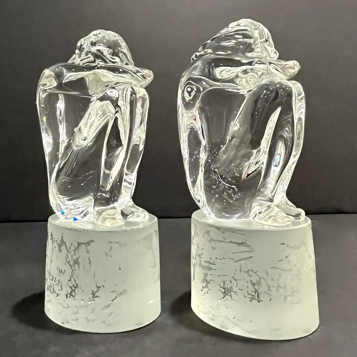 Italian Vintage Pair of Minimalist Crystal Murano Glass Sculptures Man and Woman