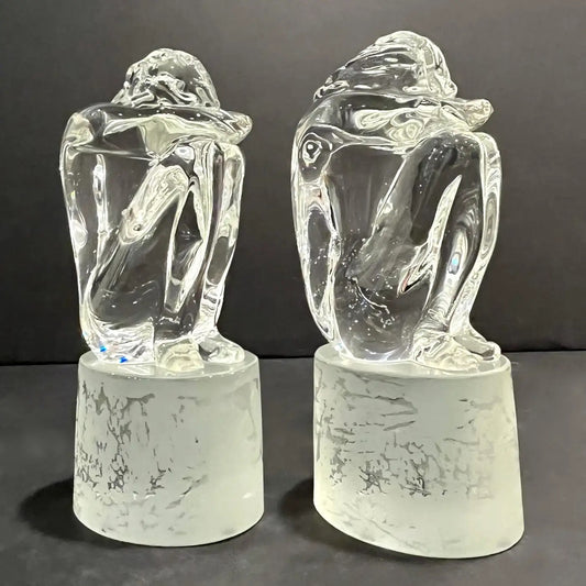 Italian Vintage Pair of Minimalist Crystal Murano Glass Sculptures Man and Woman