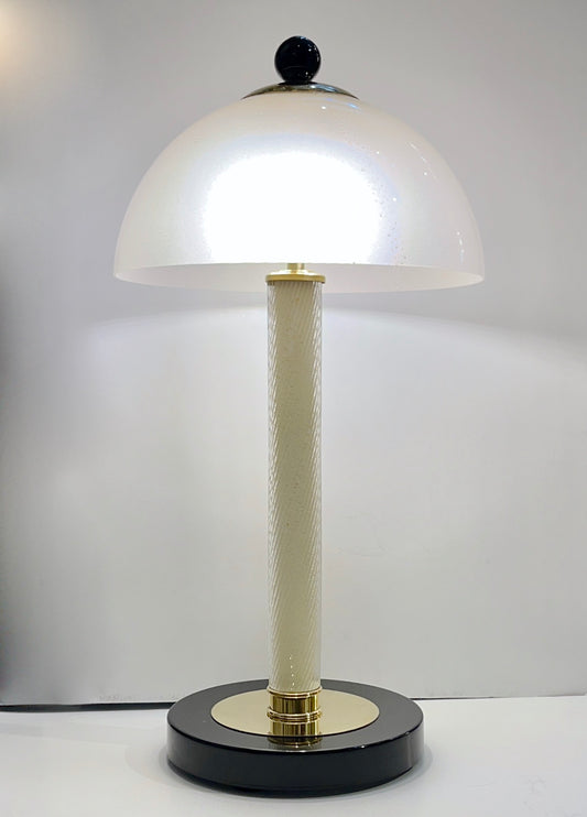Italian Modern Pair of Art Deco Design Black White Gold Murano Glass Dome Lamps