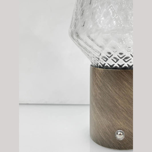 Italian Wireless Bronze Satin Brass Crystal Glass Portable Cone Table Lamp/Vase