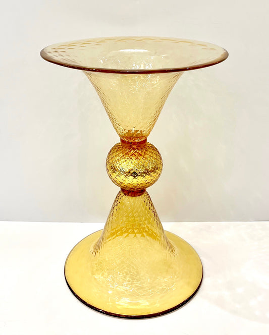 Modern Italian Gold Honeycomb Murano Glass Round Conical Hourglass Double Vase