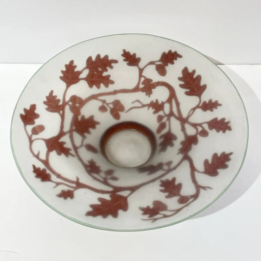 1970s Austrian Vintage Art Nouveau Decor Frosted White Brown Overlay Glass Bowl
