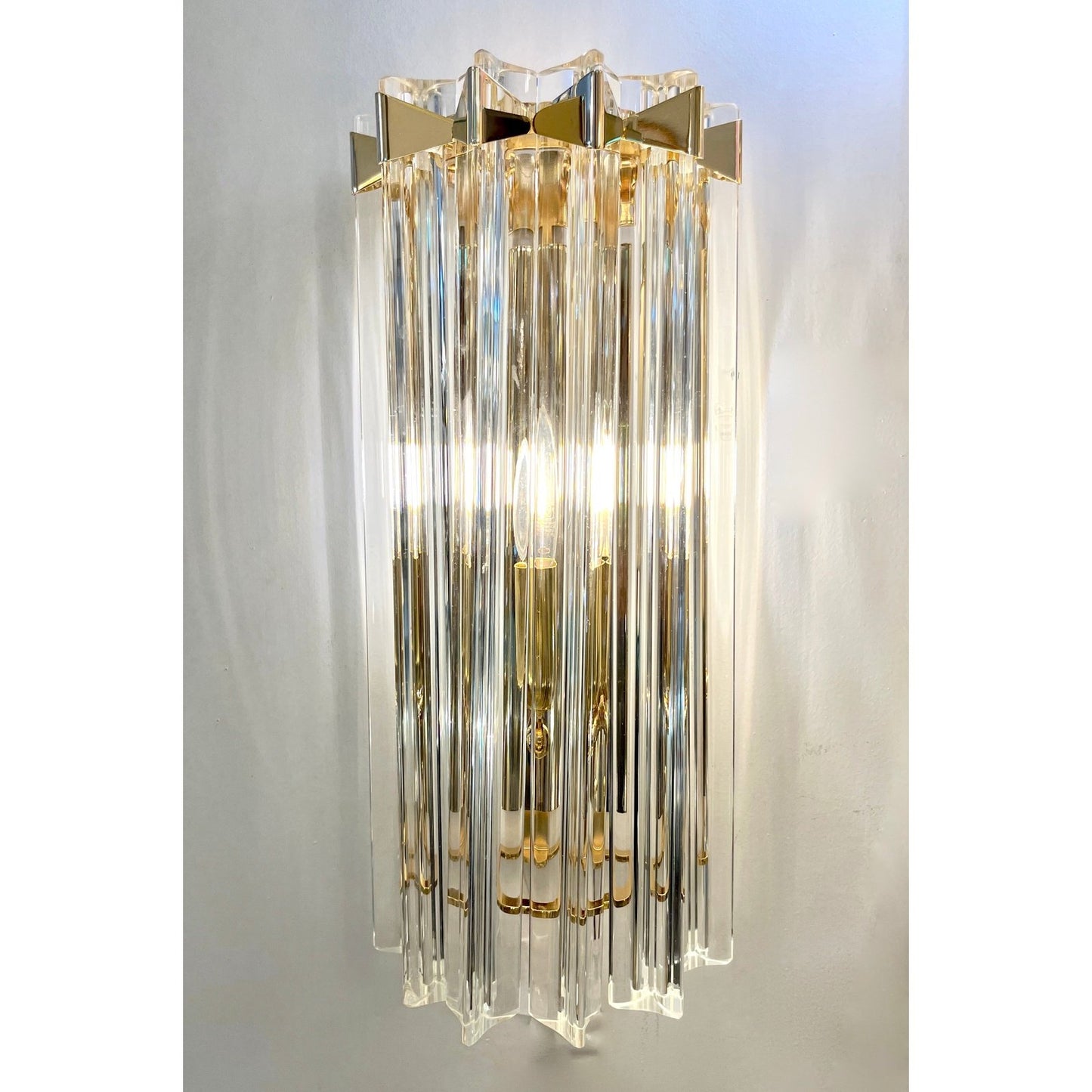 Italian Contemporary Minimalist Brass Crystal Clear Murano Glass Sconce