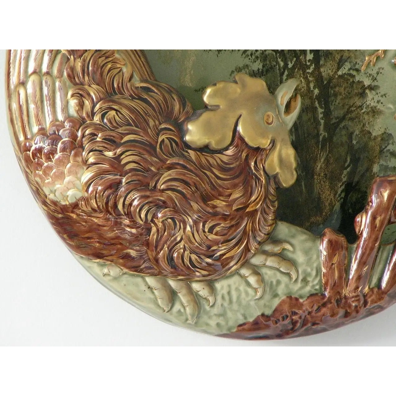 Antique Lunéville French Green Brown Gold Majolica Butterfly Wall Pocket Vase