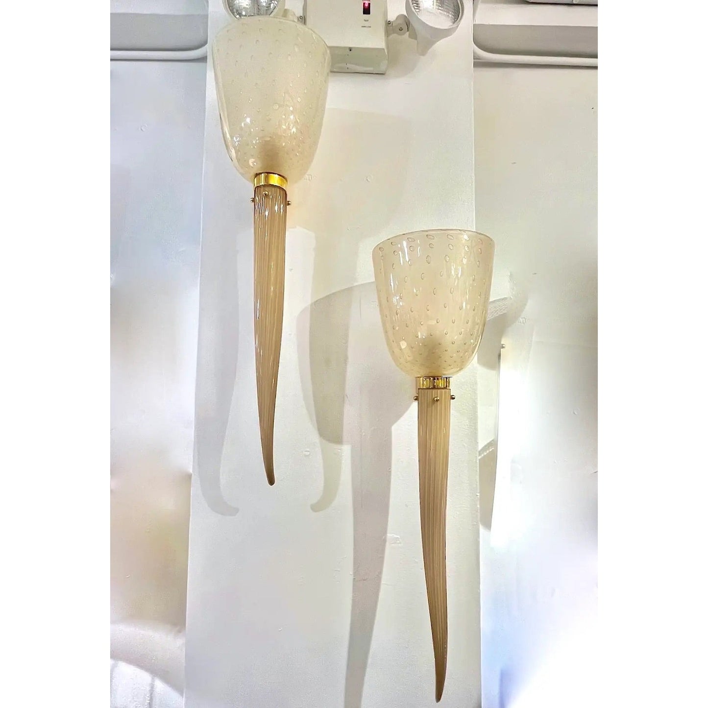 Modern Art Deco Style Beige Gold Frosted White Murano Glass Round Wall Lights