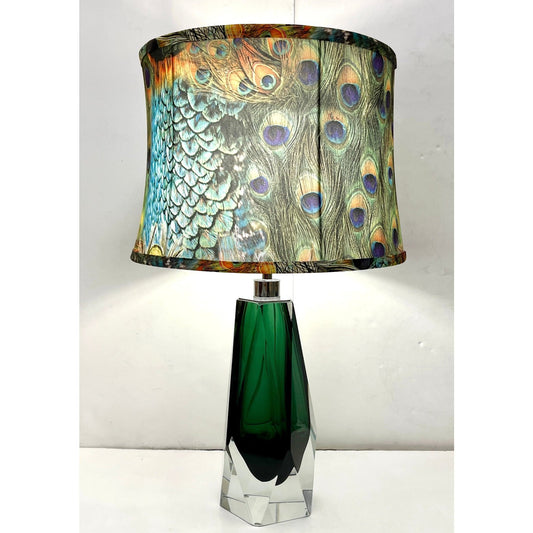 Contemporary Italian Forest Green Diamond Cut Crystal Murano Glass Table Lamps