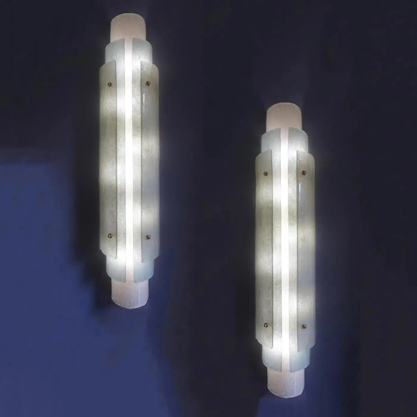 Modern Italian Tall Layered Wall Light White Blue Gray in Frosted Murano Glass