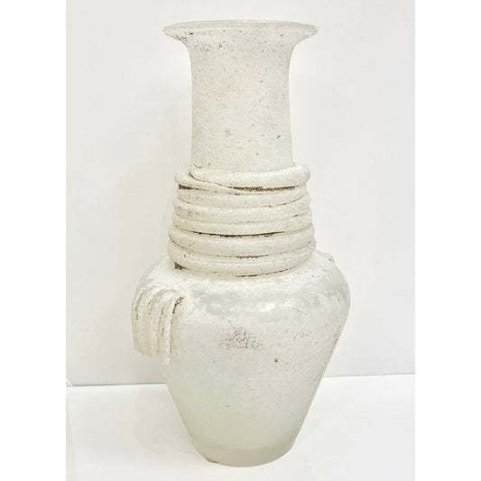 Cenedese 1950s Mid-Century Modern Italian White Scavo Murano Glass Round Vase