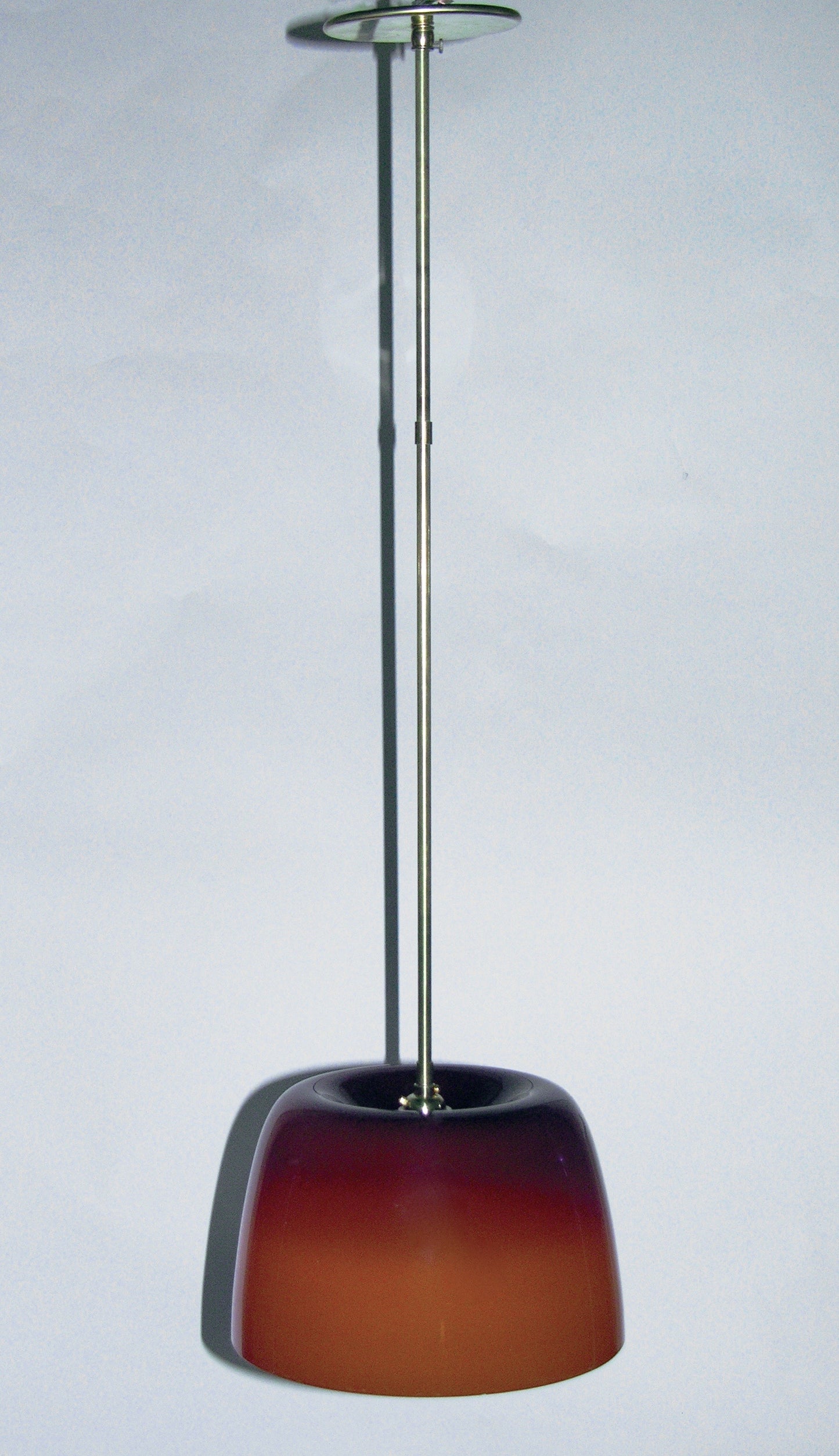 1970s Italian Minimalist Brass and Coffee Brown Murano Glass Pendant Light