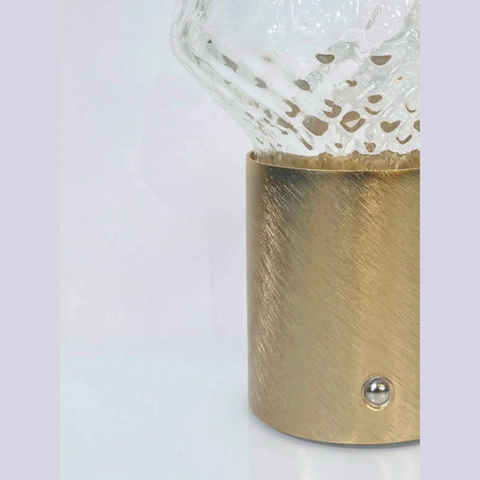 Italian Wireless Crystal Glass Portable Brushed Gold Brass Cone Table Lamp/Vase