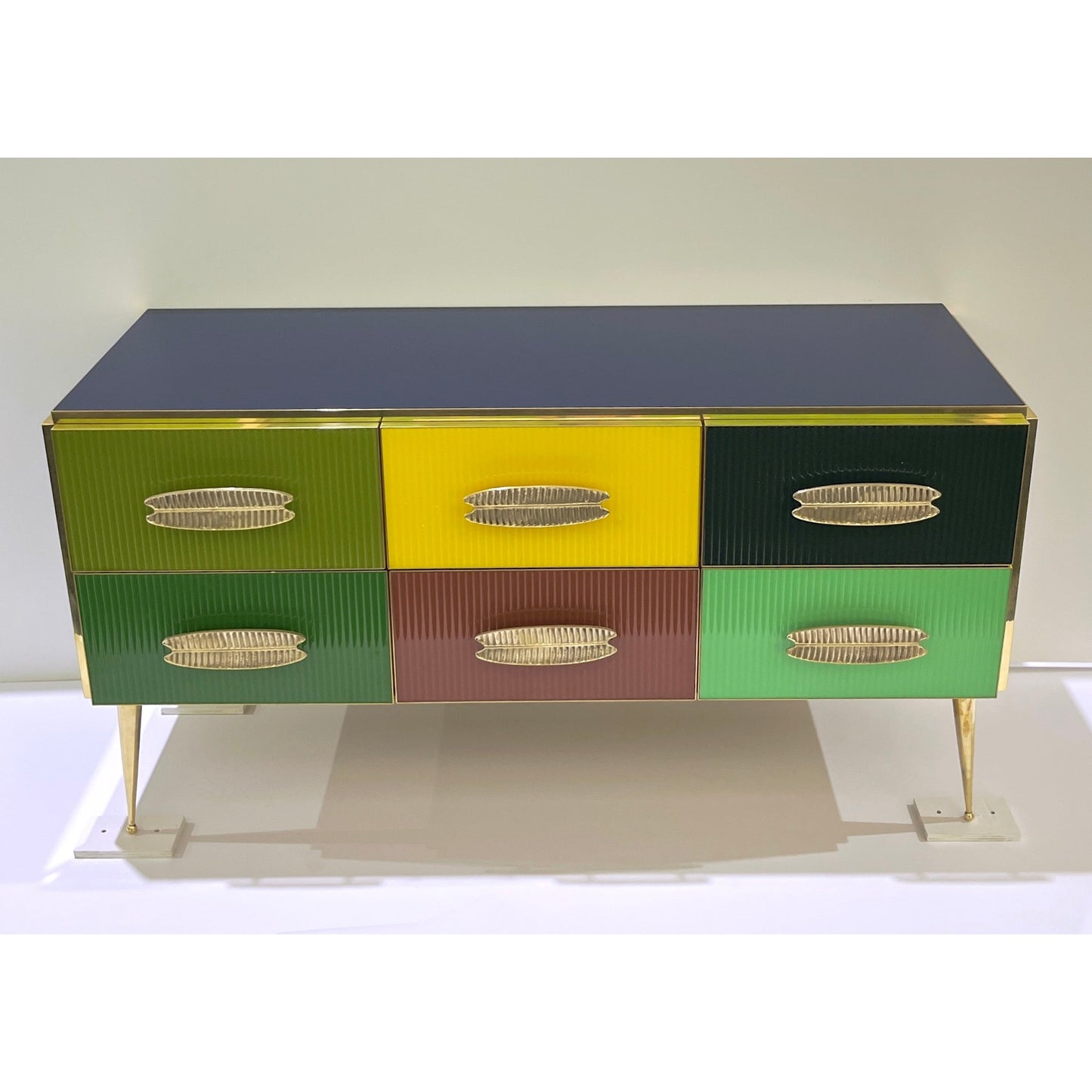 Bespoke Italian Green Yellow Brown Gray Blue Modern Brass 6-Drawer Dresser/Chest
