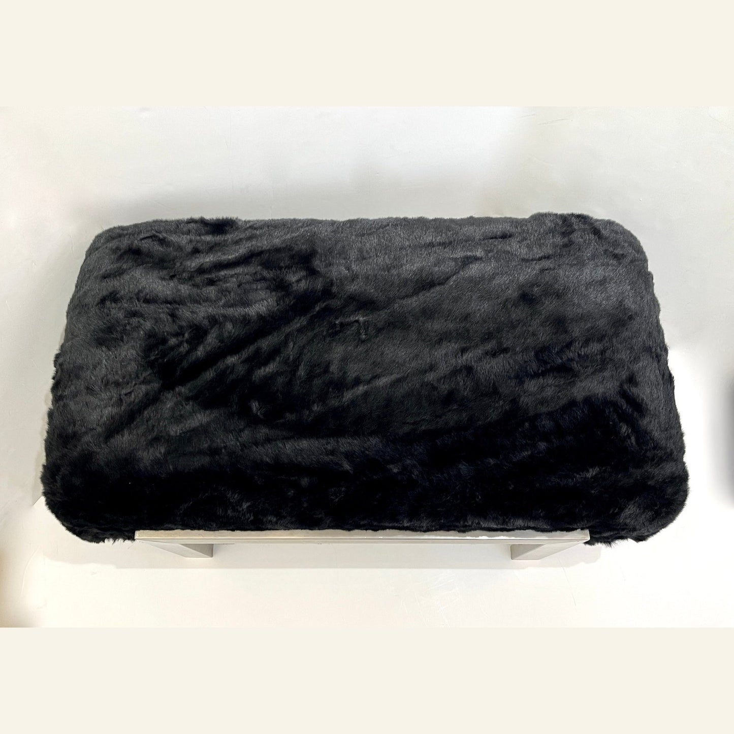 1970s Italian Vintage Black Faux Fur Steel Bed Stool Bench