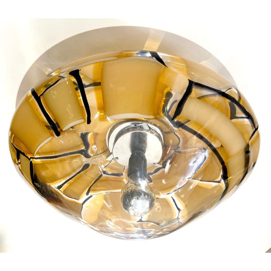 Italian 1970s Vintage Barovier Caramel Black Murano Glass Ceiling Light/Sconce