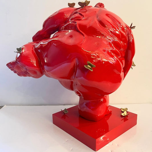 Contemporary Italian Paradox Resin Sculpture of Sumo Wrestler with Butterflies