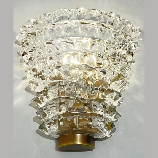 Contemporary Italian Bronze Antique Brass Crystal Rostrato Murano Glass Sconces