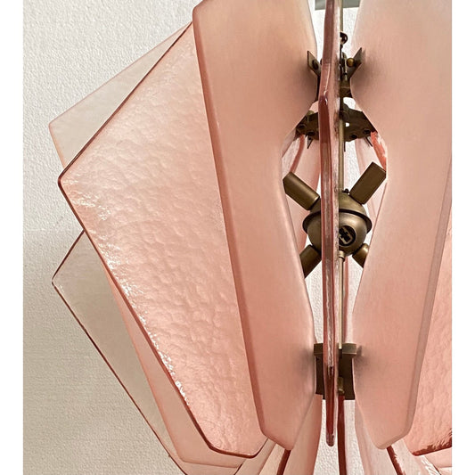 Contemporary Italian Rose Pink Textured Murano Glass Bronze Pendant/Chandelier