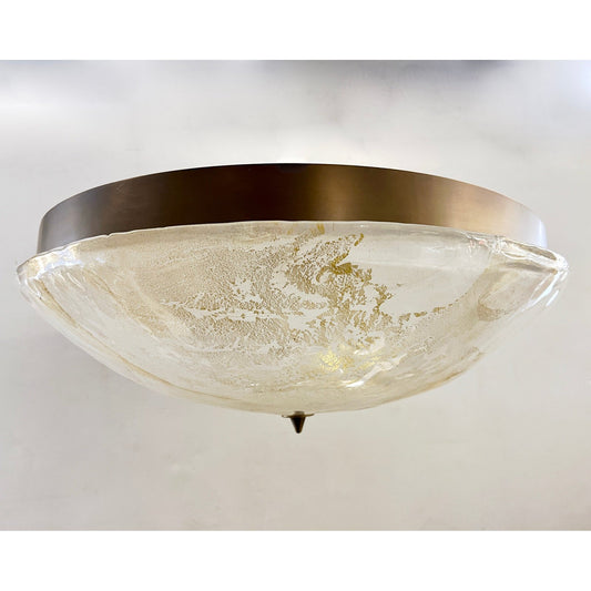 Italian Gold Frosted Crystal Murano Glass Bronze Round Flush Mount /Pendant