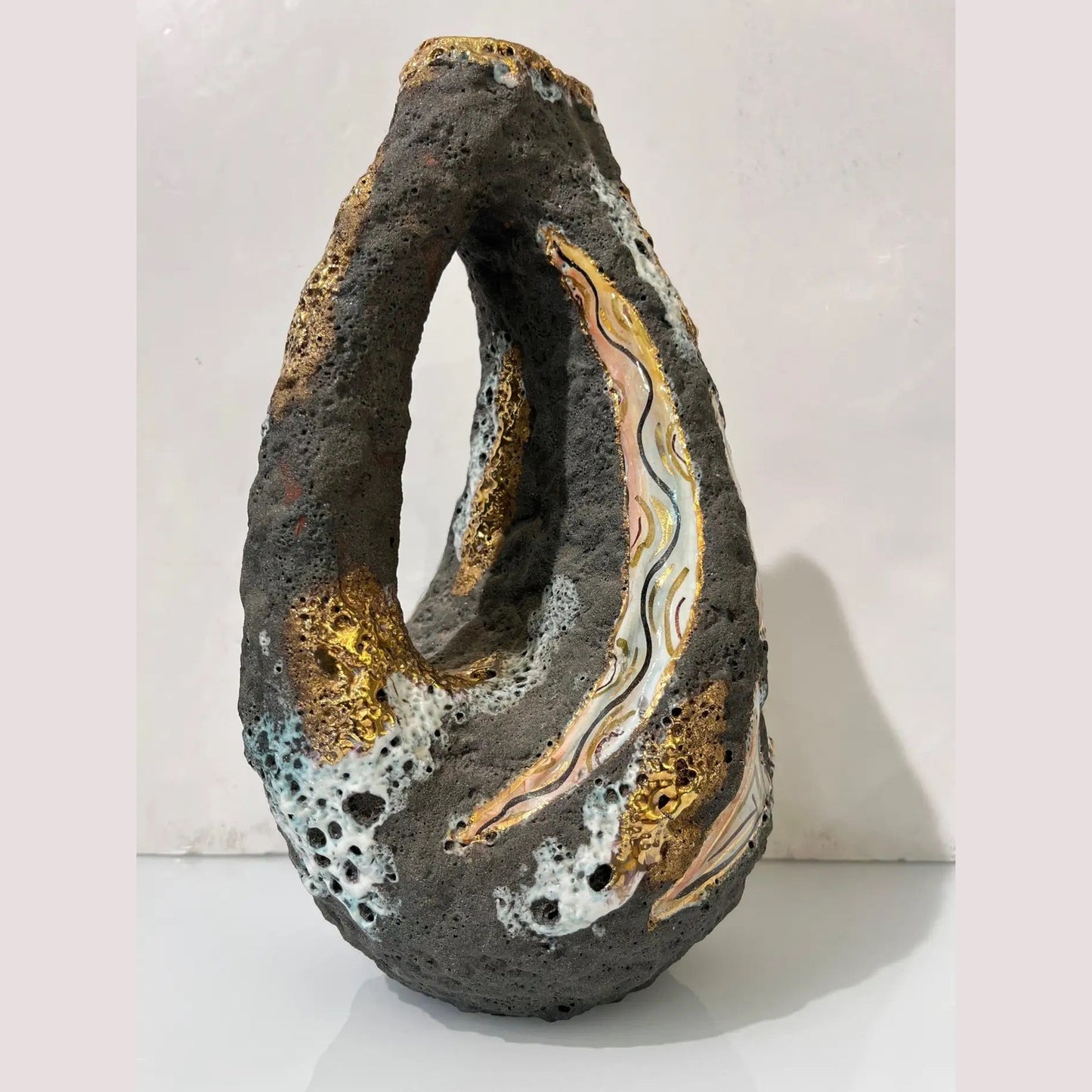 1950s Italo Casini Italian Mid Century Brutalist Gray Gold Modern Pottery Vase Jug