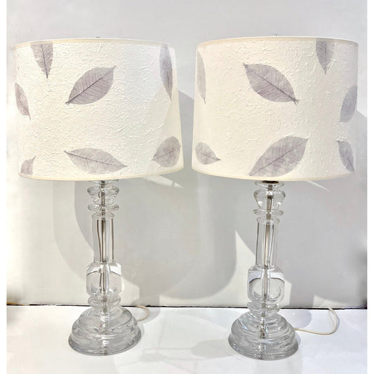 1970s Italian Vintage Organic Pair of Turned Faceted Crystal Glass Table Lamps