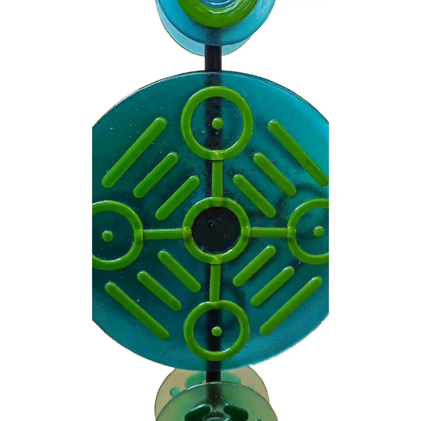 Contemporary Italian Round Green Blue Murano Glass Double Discs Totem Floor Lamp