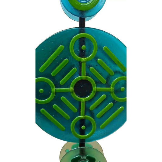 Contemporary Italian Round Green Blue Murano Glass Double Discs Totem Floor Lamp