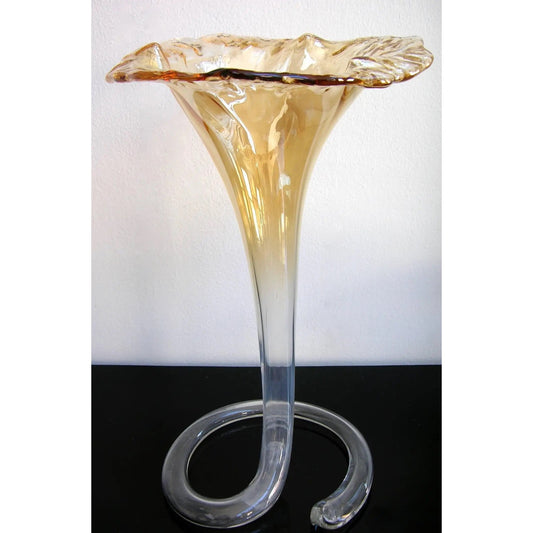 1940s Antique Italian Art Deco Amber Gold Crystal Murano Glass Tall Lily Vase