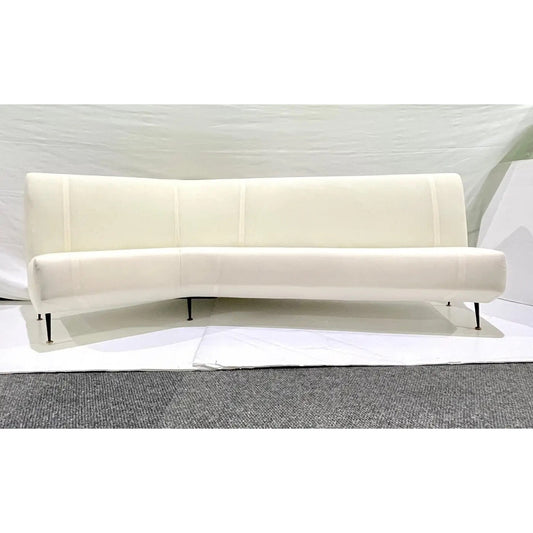 Upholstery Ready Curved Italian Mid Century Modern Sofa on Black Lacquer Legs