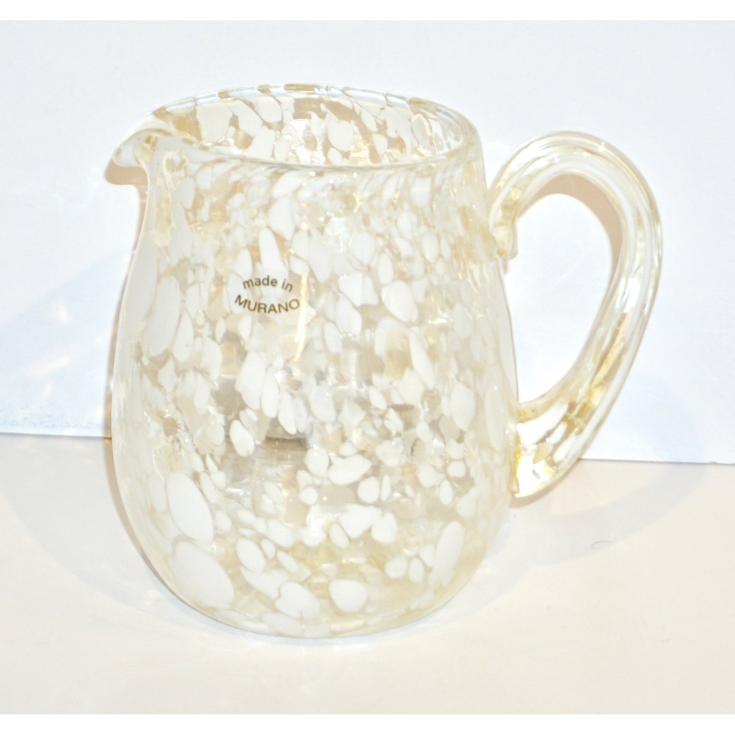 Italian Mottled Murano Glass Modern Pitcher Jug with White Murrine