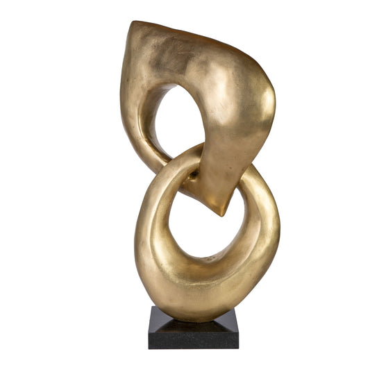 “Two Rings” Contemporary Italian Gold Patinated Bronze Abstract Sculpture