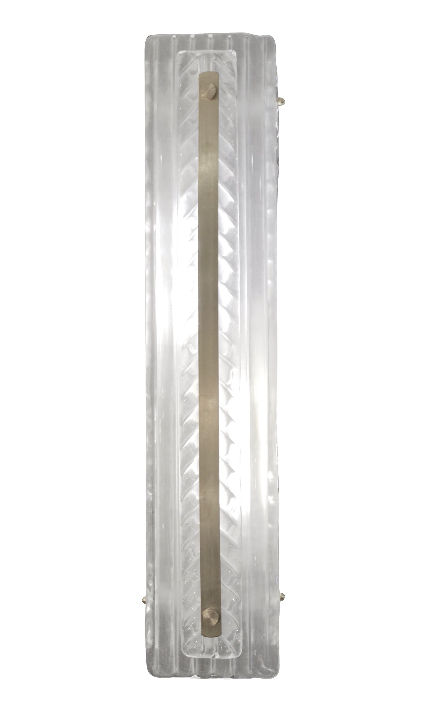 Italian Modern Pair Tall White Crystal Leaf Textured Murano Glass Nickel Sconces