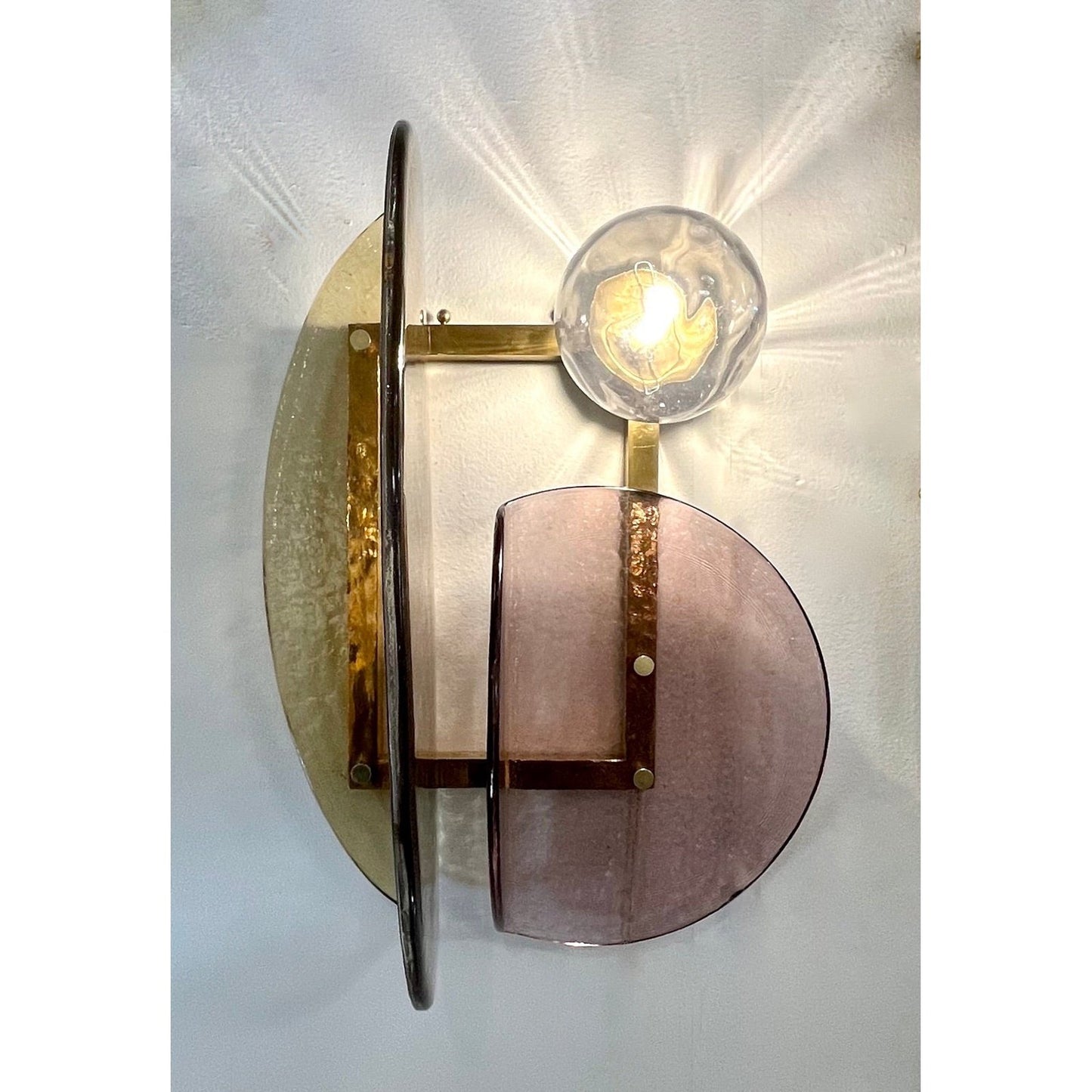 Contemporary Italian Mauve Plum Amber Murano Glass Post-Modern Gold Brass Sconce