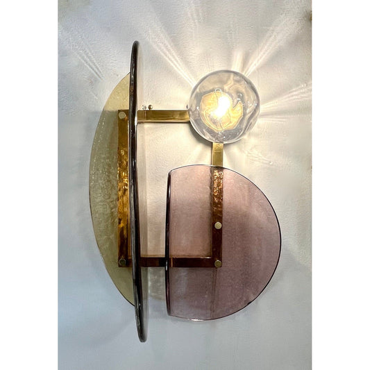 Contemporary Italian Mauve Plum Amber Murano Glass Post-Modern Gold Brass Sconce
