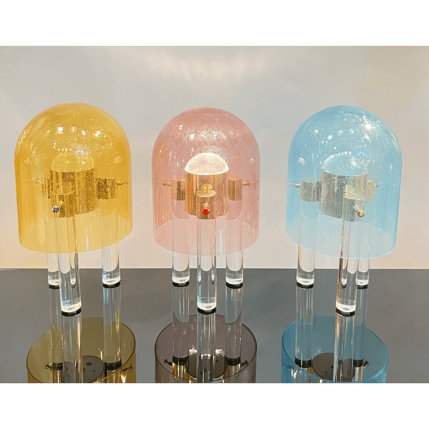 Wireless Italian Dimmable Amber Murano Glass Space Age Gold Brass Table Lamp