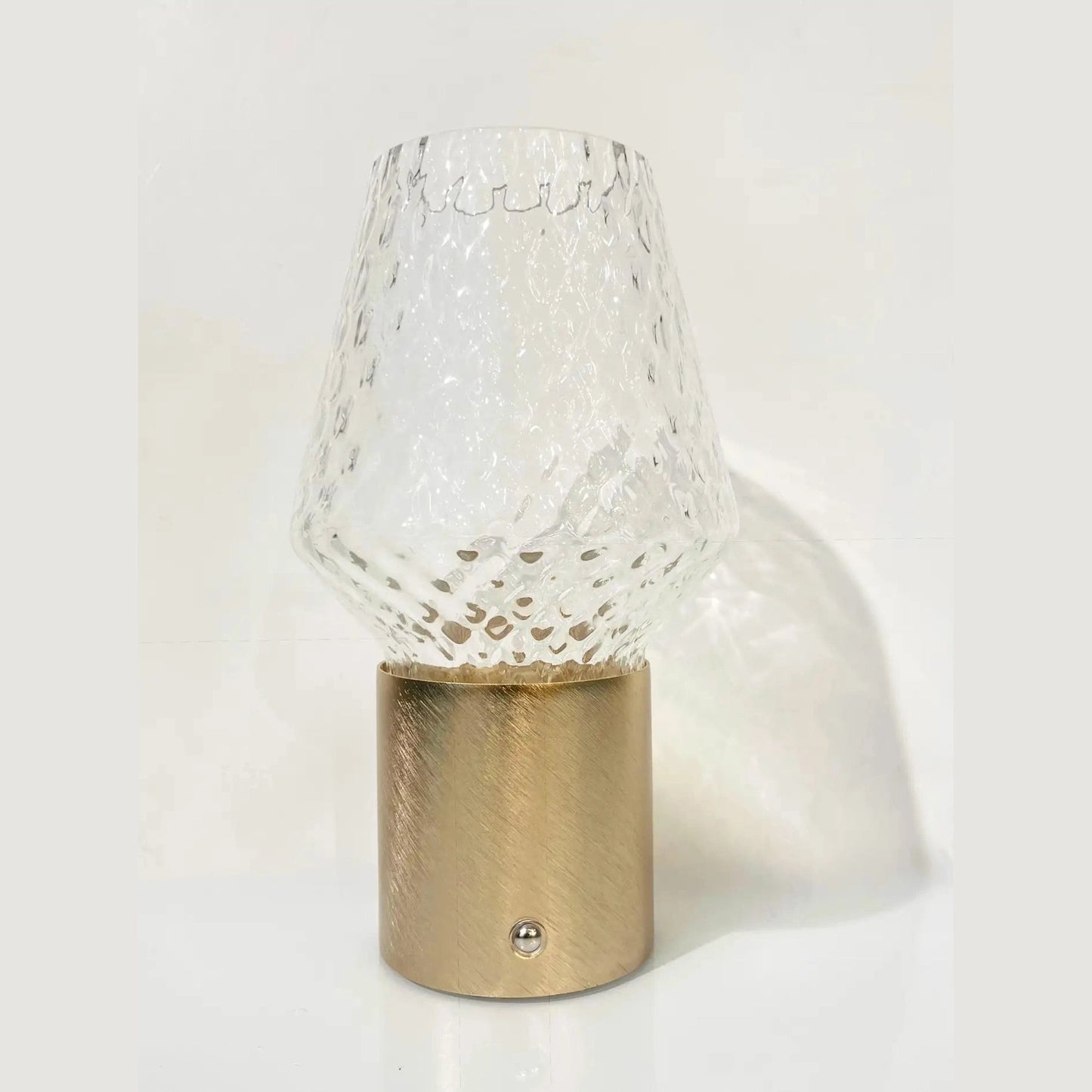 Italian Wireless Crystal Glass Portable Brushed Gold Brass Cone Table Lamp/Vase