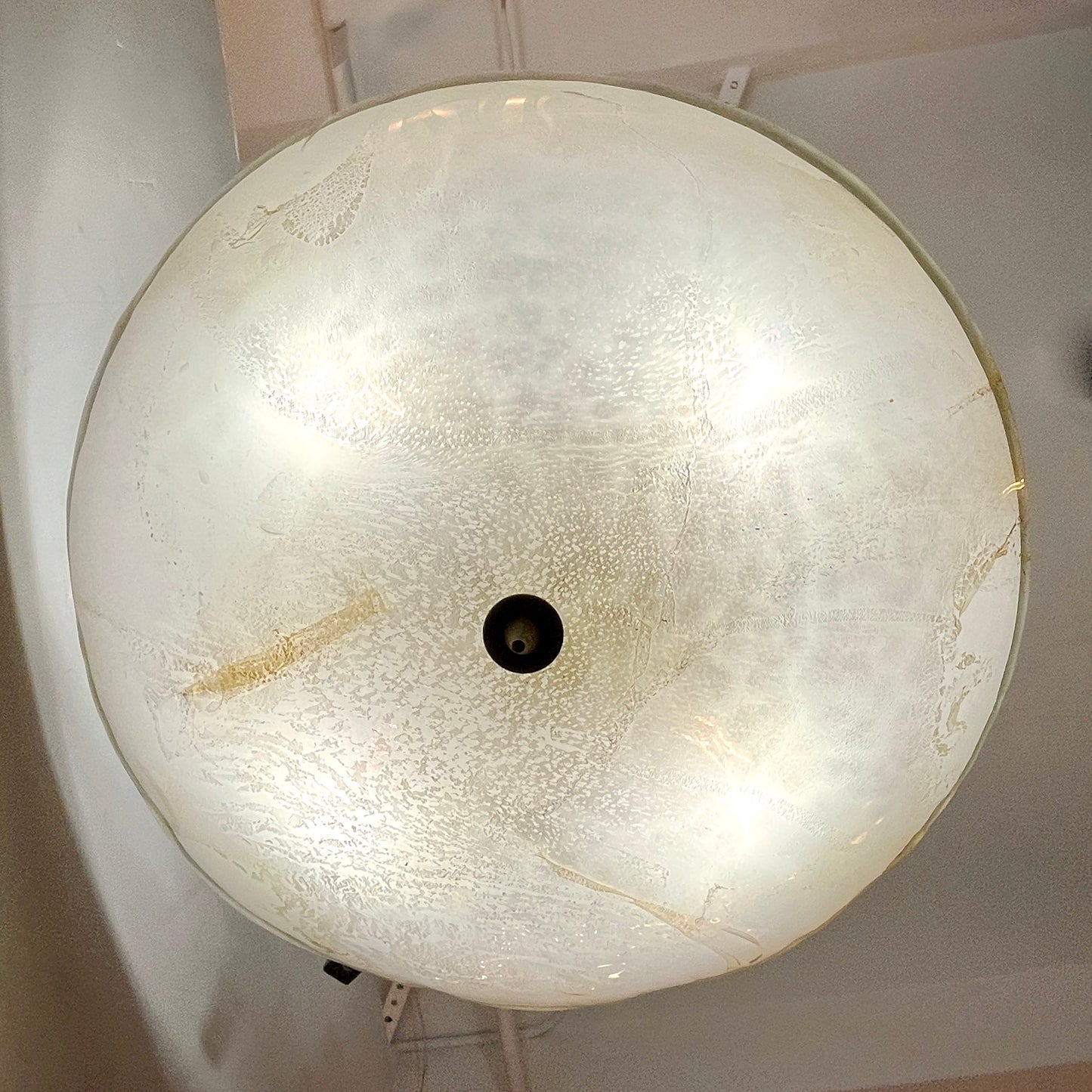 Italian Gold Frosted Crystal Murano Glass Bronze Round Flush Mount /Pendant