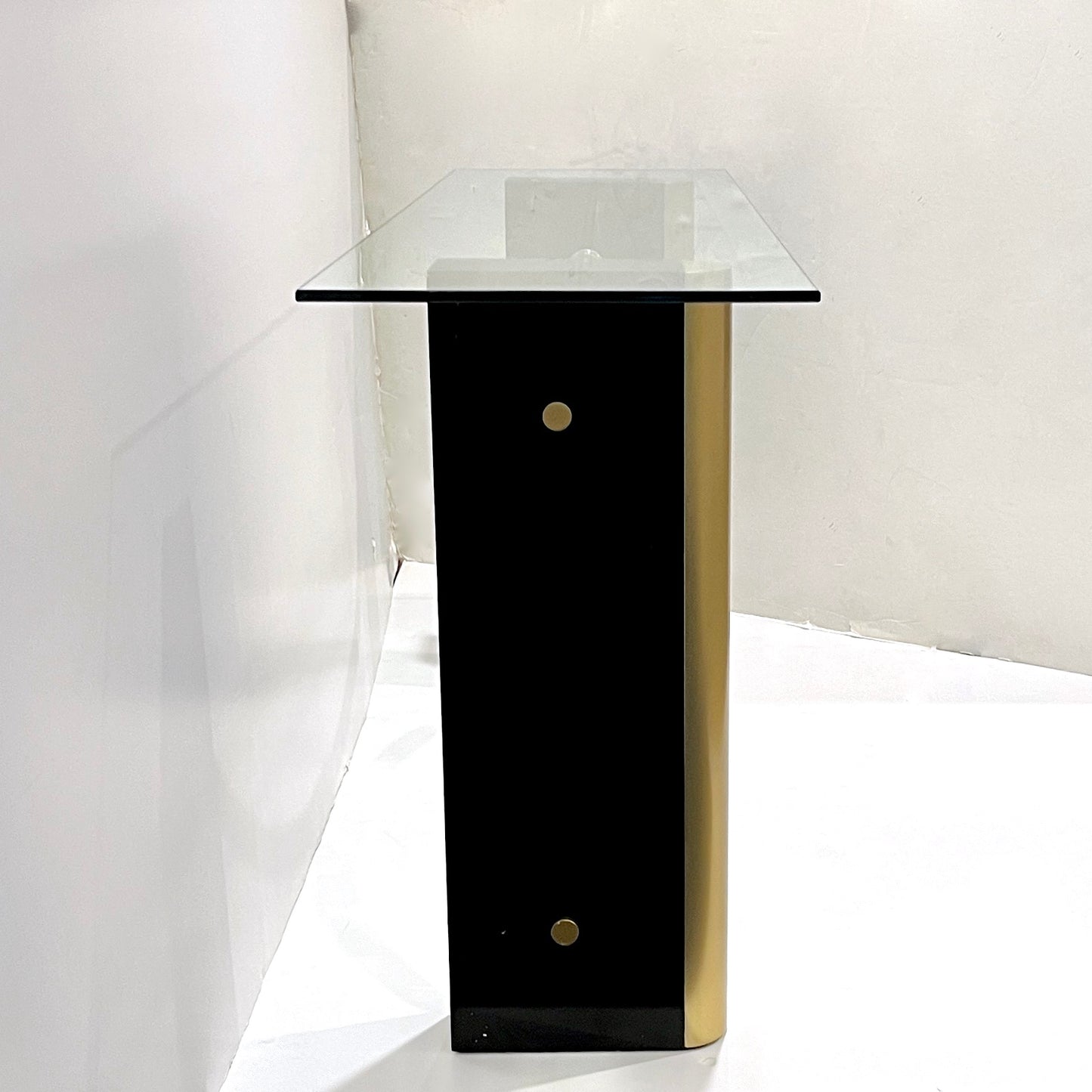 1970s French Art Deco Style Black Gold Console Table Attributed to Pierre Cardin