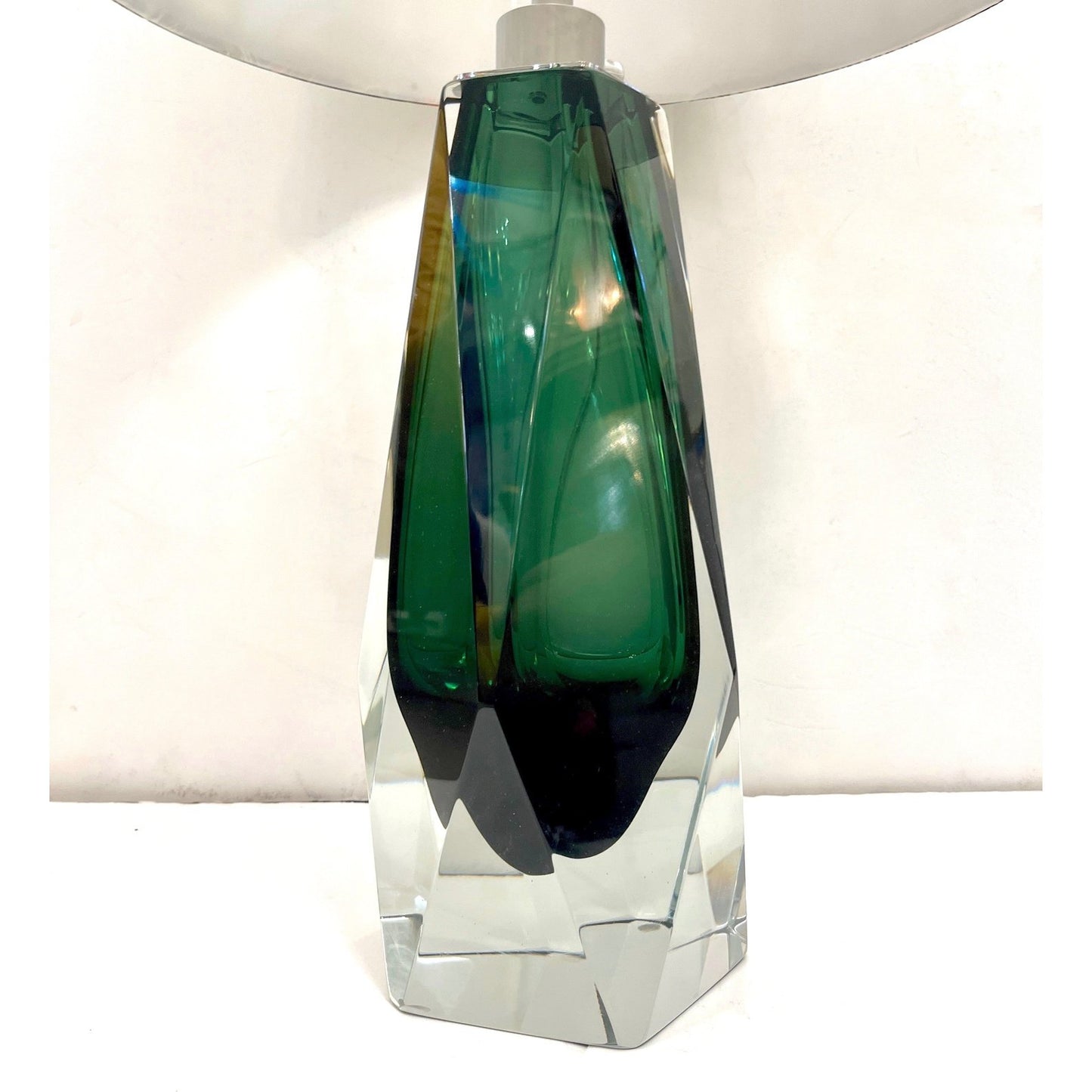 Contemporary Italian Forest Green Diamond Cut Crystal Murano Glass Table Lamps