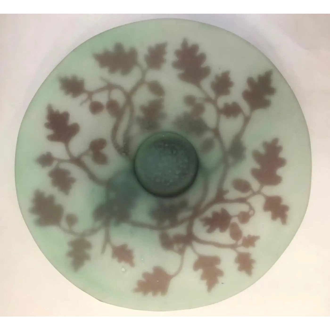 1970s Austrian Vintage Art Nouveau Decor Apple Green Brown Overlay Glass Bowl