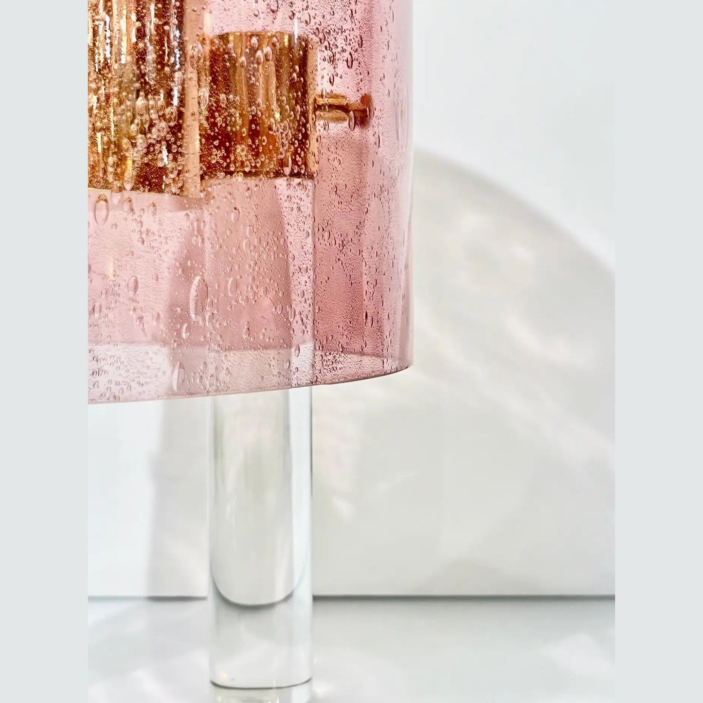 Wireless Italian Dimmable Pink Murano Glass Space Age Gold Brass Table Lamp