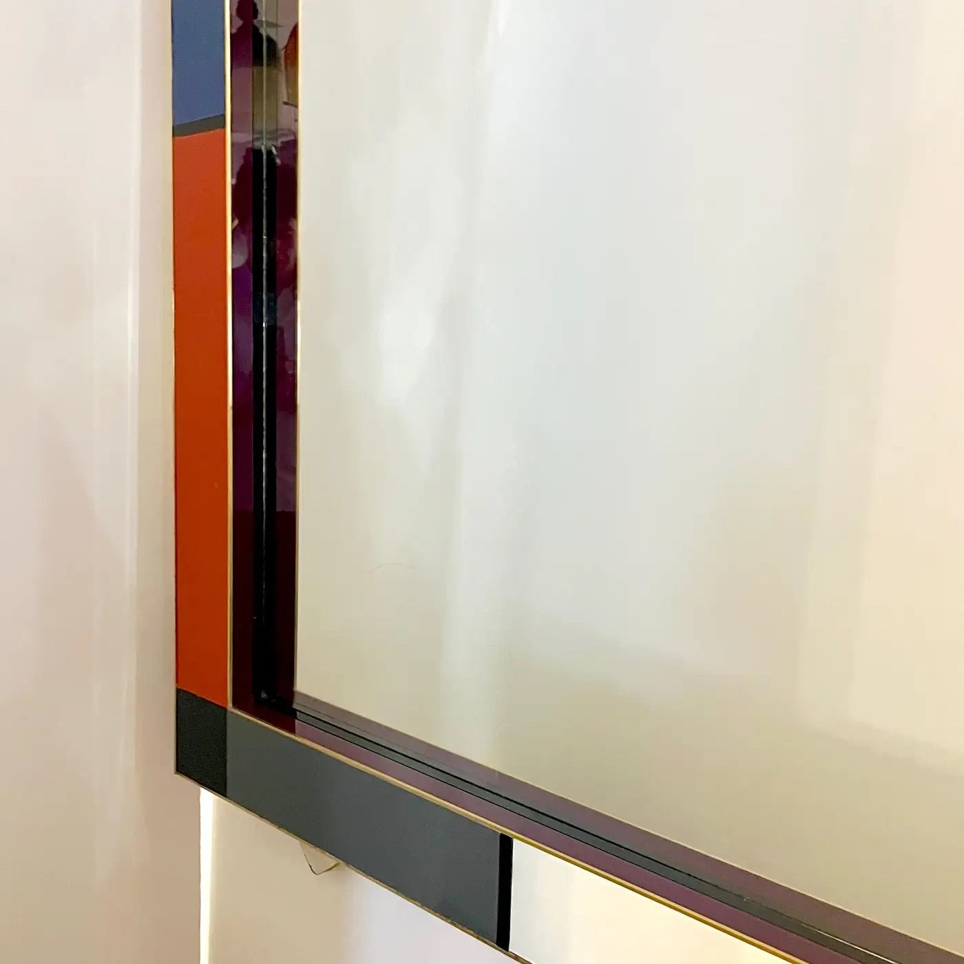 Bespoke Italian Mondrian Decor Red Yellow Gray Taupe Black White Glass Mirror