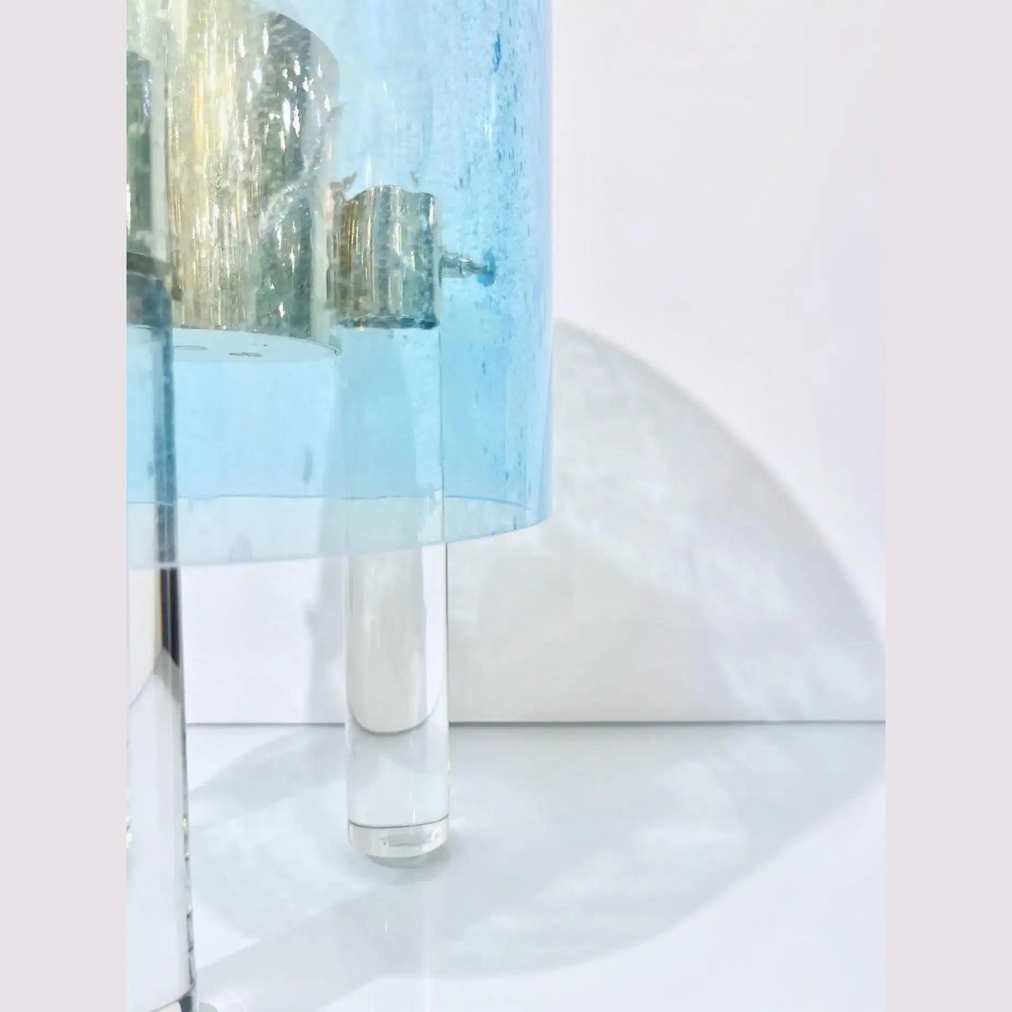 Wireless Italian Dimmable Sky Blue Murano Glass Space Age Nickel Table Lamp