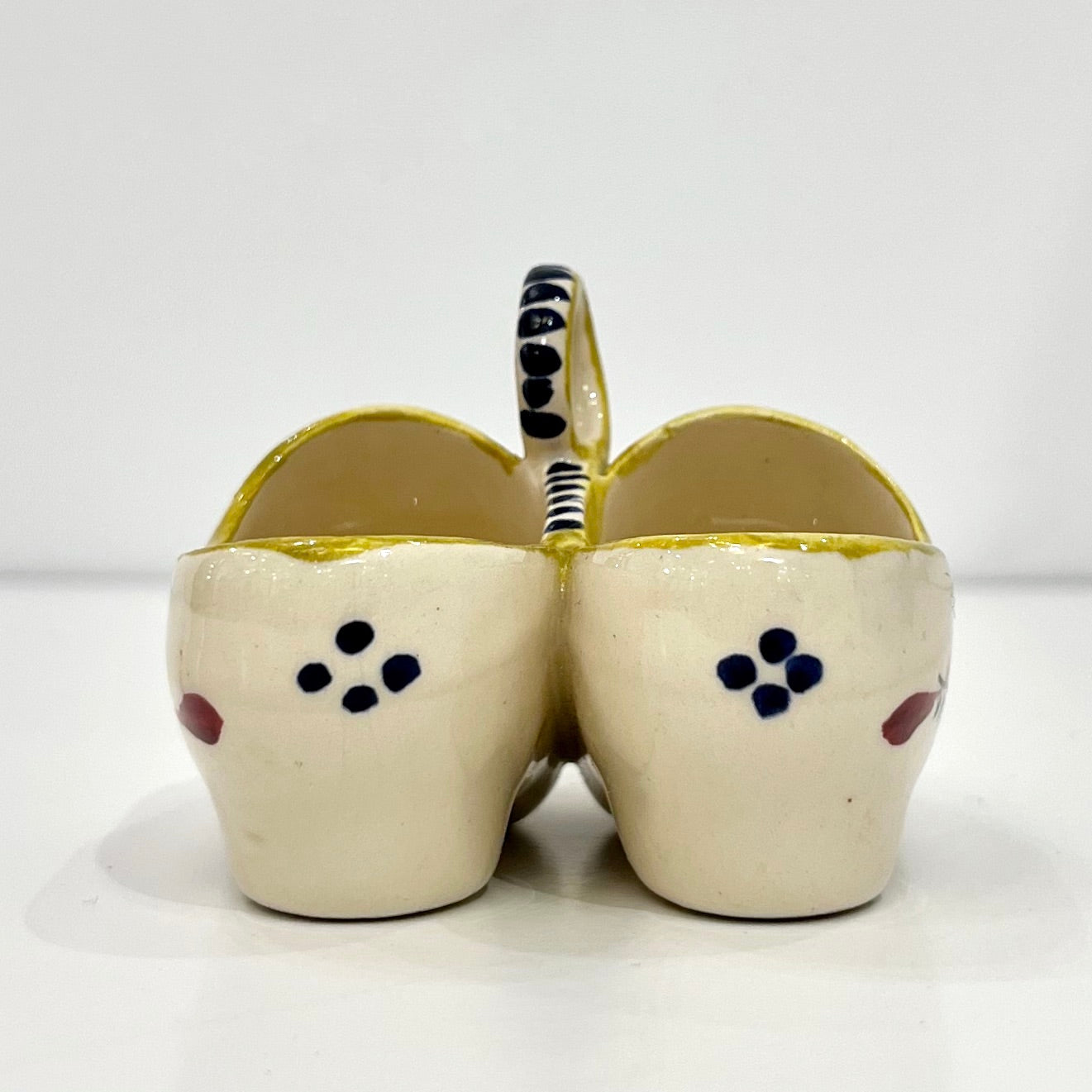 Vintage French HB Majolica Pottery Red Green Cream Clogs Salt & Pepper Holder
