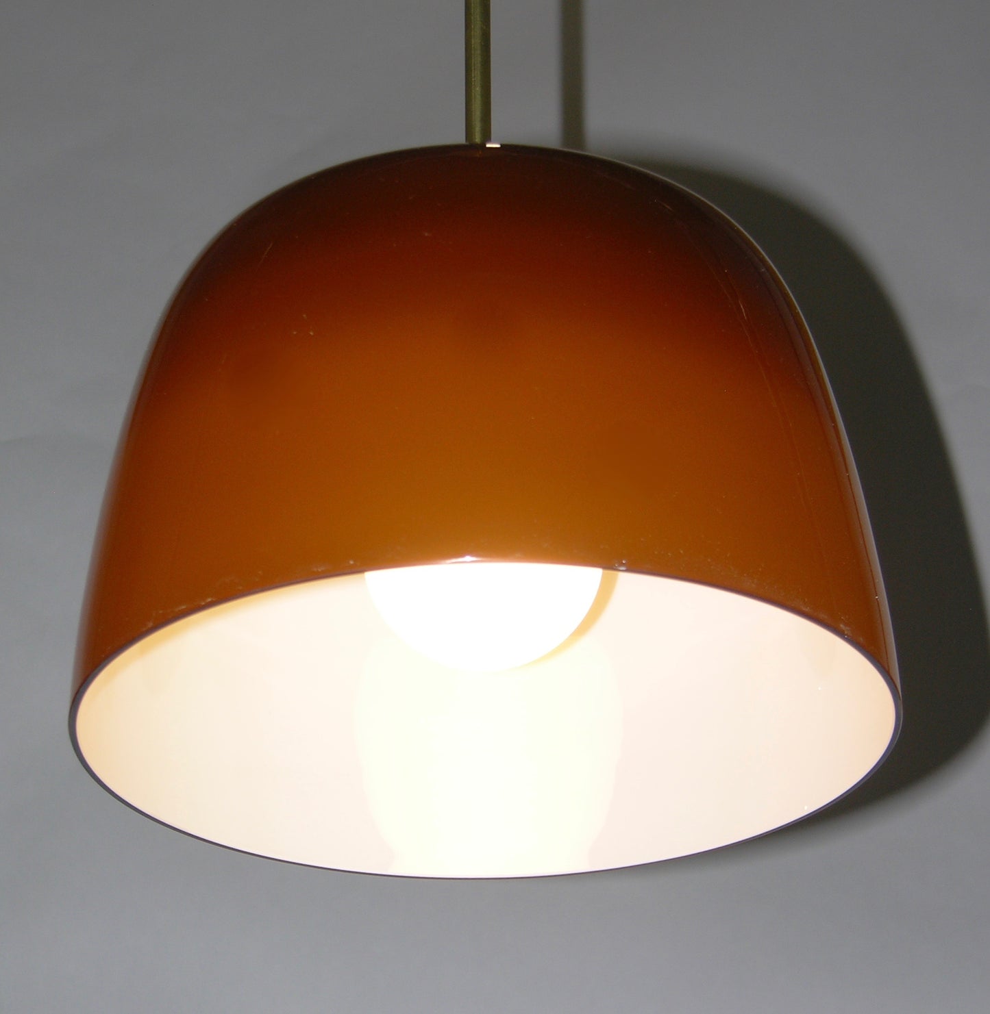 1970s Italian Minimalist Brass and Coffee Brown Murano Glass Pendant Light