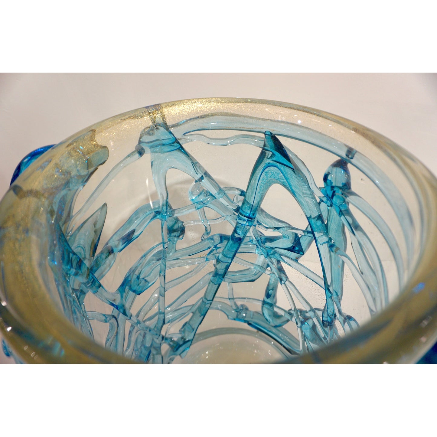 2000 Cenedese Italian Modern Aqua Blue 24 Kt Gold Murano Glass Art Vase