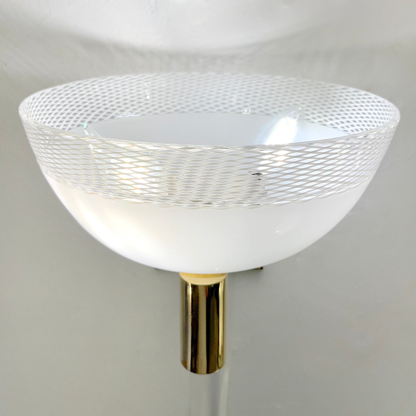 Venini 1960s Italian Art Deco Design White Murano Glass Bowl Brass Wall Lights