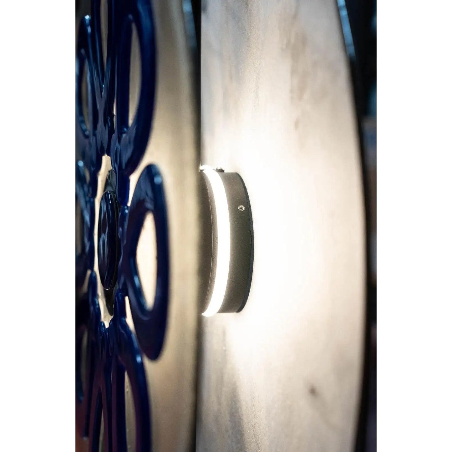 Contemporary Italian Round Green Blue Murano Glass Double Discs Totem Floor Lamp