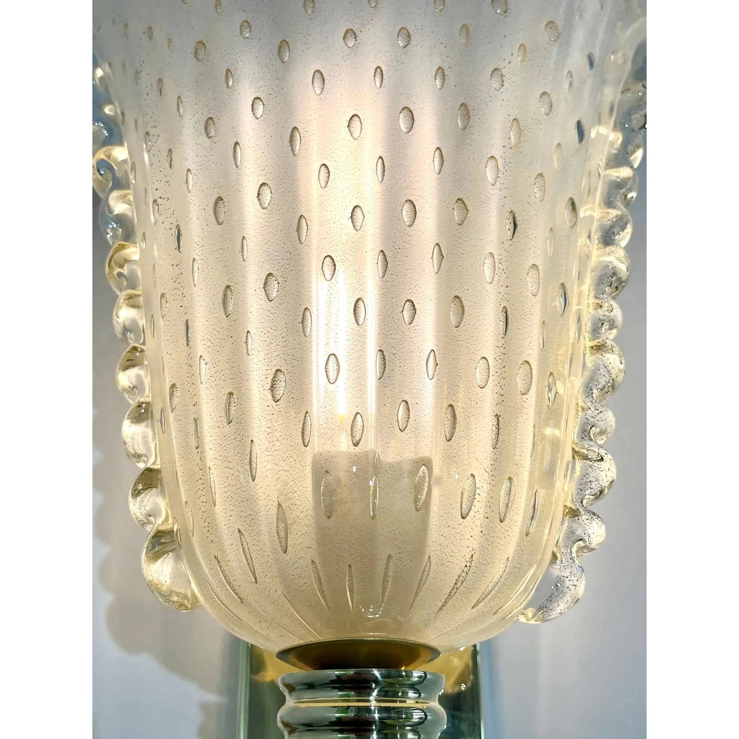 Contemporary Italian Art Deco Design Gold Leaf Frosted Murano Glass Bowl Sconces