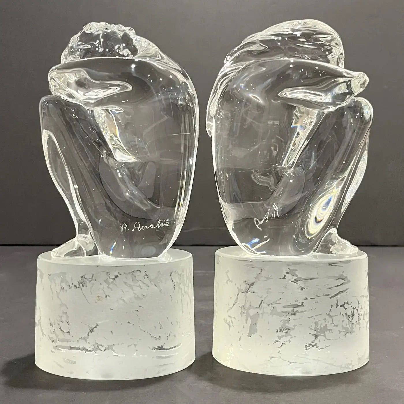 Italian Vintage Pair of Minimalist Crystal Murano Glass Sculptures Man and Woman