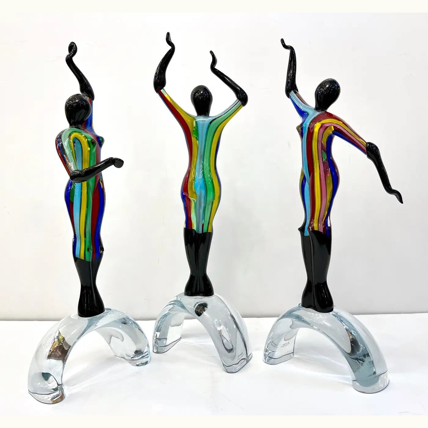 1980s Italian Colorful Murano Glass Set 3 Ballet Dancers for Cosulich Interiors